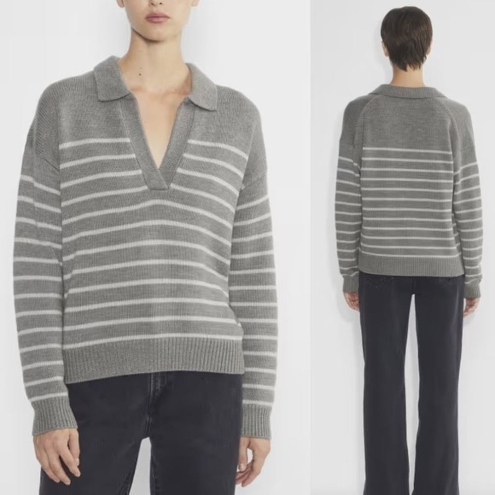 Wilfred NWOT Clara Merino Wool Stripe Gray Long Sleeve Sweater L